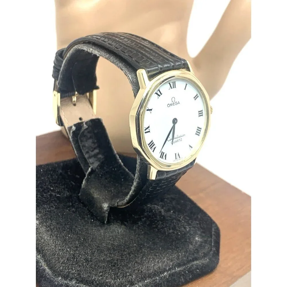Omega Constellation Mens Watch Vintage Swiss Quartz 1330 White Dial Leather 33mm